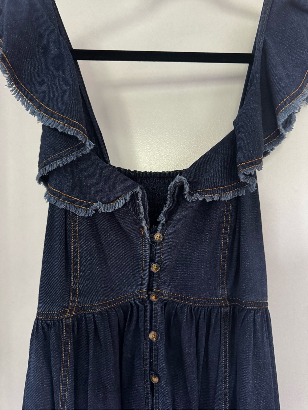 Pilcro Navy Denim Button-Front Ruffle Sundress